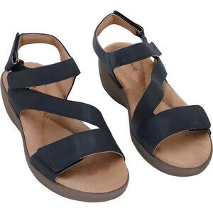 Easy Spirit Kimberly Strappy Low Wedge Sandals Navy Women's US 7M
